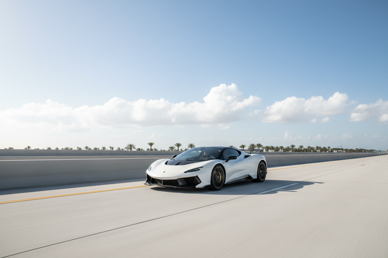 Vit bil solig motorväg